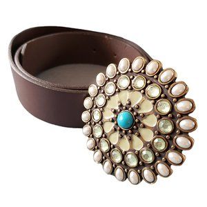 Dark Brown Leather Belt with Huge Buckle by Gap